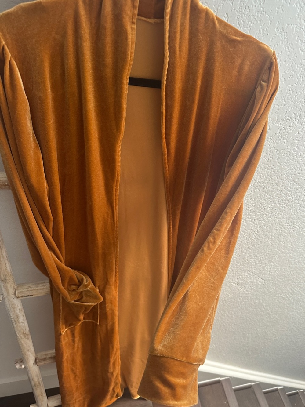 SHEIN Velvet Open-Front Long Cape Jacket in Mustard Gold
